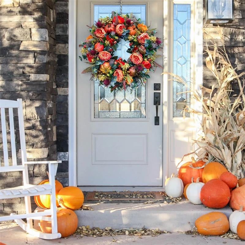 💖🔥HOT SALE 49% OFF⚡--💖Fall Peony And Pumpkin Wreath - Year Round Wreath