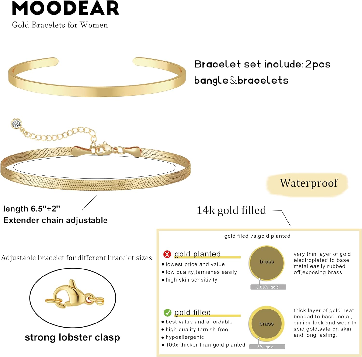 Moodear Gold Bracelet for Women 14K Real Gold Bracelet Sets for Women Dainty Snake Chain Bracelet Adjustable Cuban Link Bracelet for Women Cuff Bangle Gold Stackable Bracelets for Womens Jewelry Sets