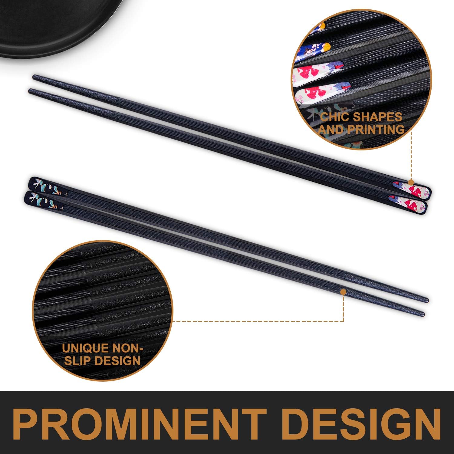 Reusable Chopsticks 5 Pairs Premium Fiberglass Classic Style Lightweight Dishwasher Safe Chop Sticks 9.6 Inch Gift Set