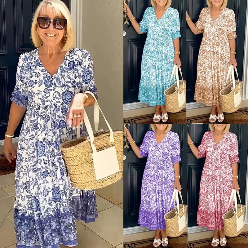 🔥Letzter Tag 49% RABATT😍Böhmisches Kleid mit V-Ausschnitt👗