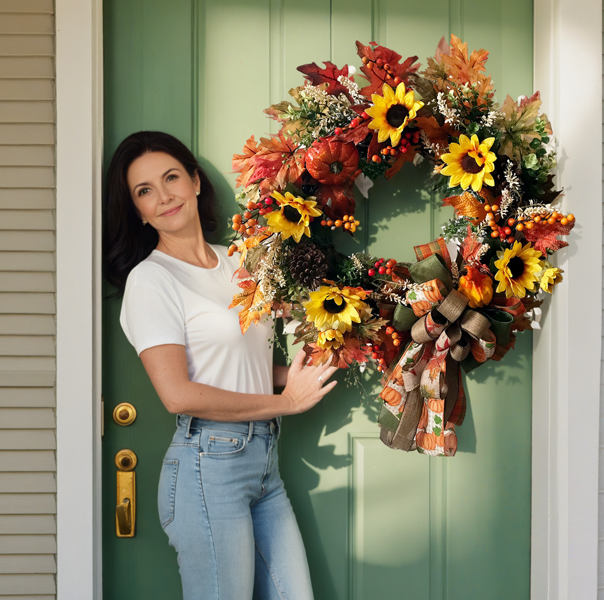 🔥Hot Sale 49% Off🔥Autumn Pumpkin, Sunflower, and Pinecone Wreath - Year Round Wreath