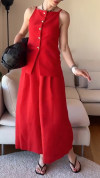 Ladies' Spaghetti Strap Buckle Top+pants Casual Temperament Set