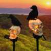 💀 Halloween Skull Solar Lights with Crow – Spooky Outdoor Decor