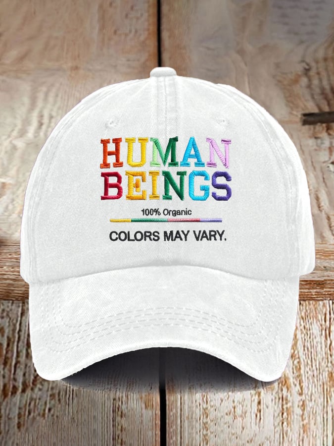 Retro Human Beings 100% Organic Colors May Vary Human Rights Equality Pride Print Baseball Cap