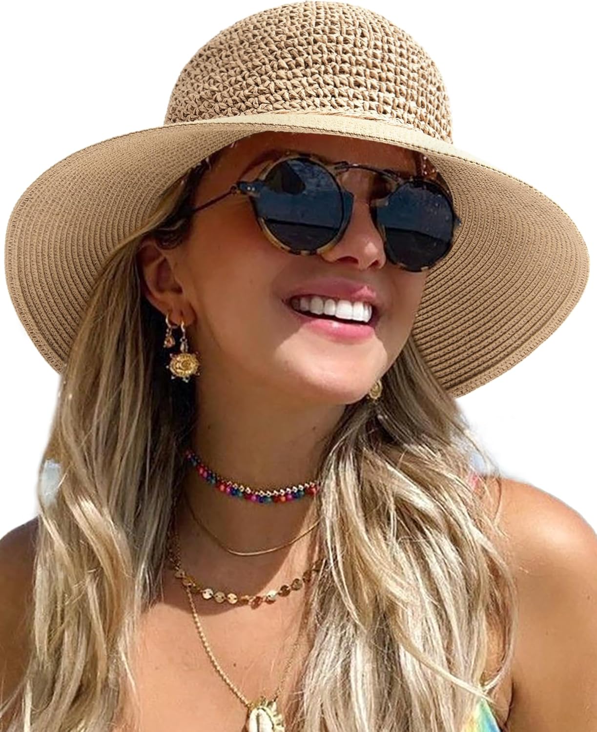 FURTALK Sun Hats for Women Beach Hat Wide Brim Handmade Straw Hat Breathable Foldable Packable Cap for Travel UPF