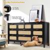 9 Drawer Dresser with Rattan Finish, Modern Farmhouse Chest of Drawers with Metal Handles, Accent Wood Storage Cabinet for Bedroom, Living Room and Kitchen (Natural)