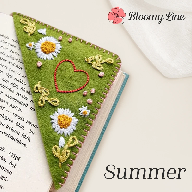 Bloomy Line - Personalized Hand Embroidered Corner Bookmark