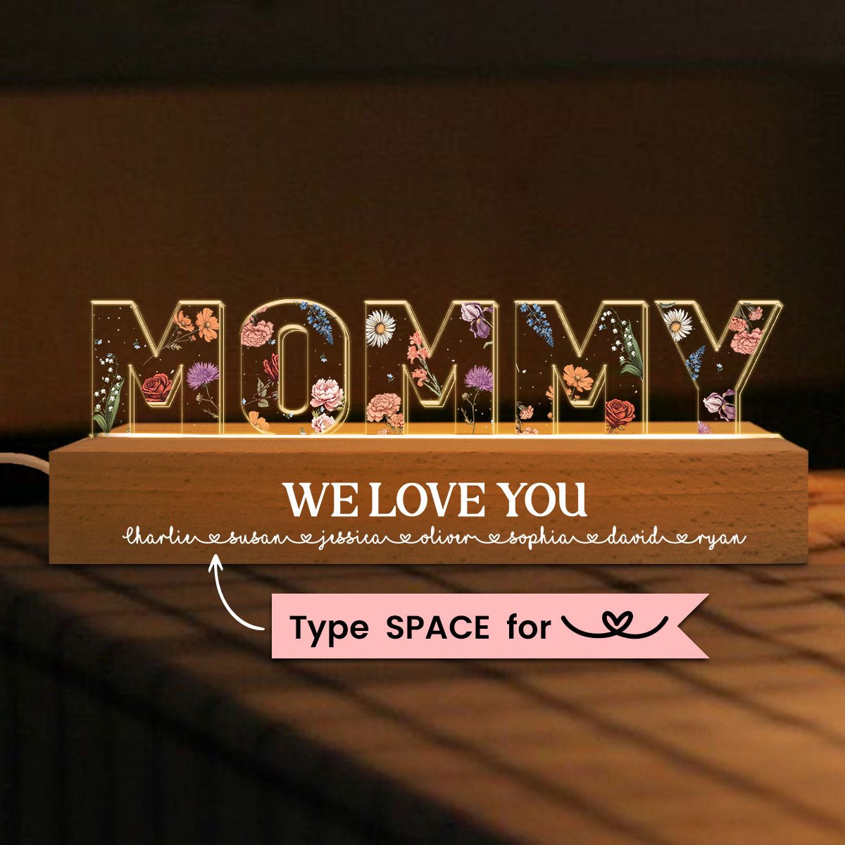 (🔥Last Day Promotion 50% OFF)Flower Printed LED Night Light, Birth Month Flower, Gift For Mom