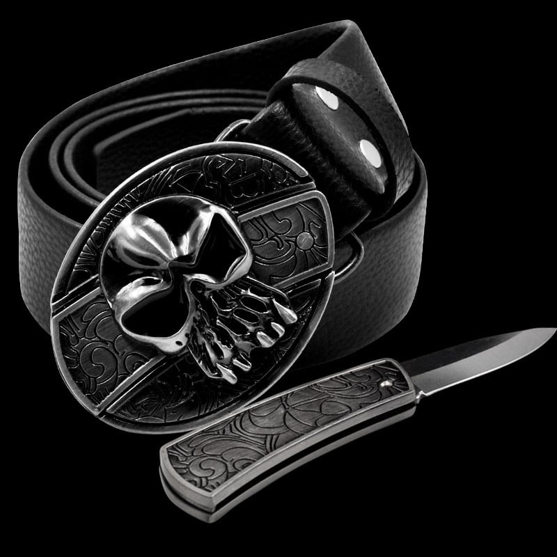 (🔥Last Day Promotion- SAVE 48% OFF)Fashion Punk Men's Genuine Leather Belt With Knife-Buy 2 Free Shipping