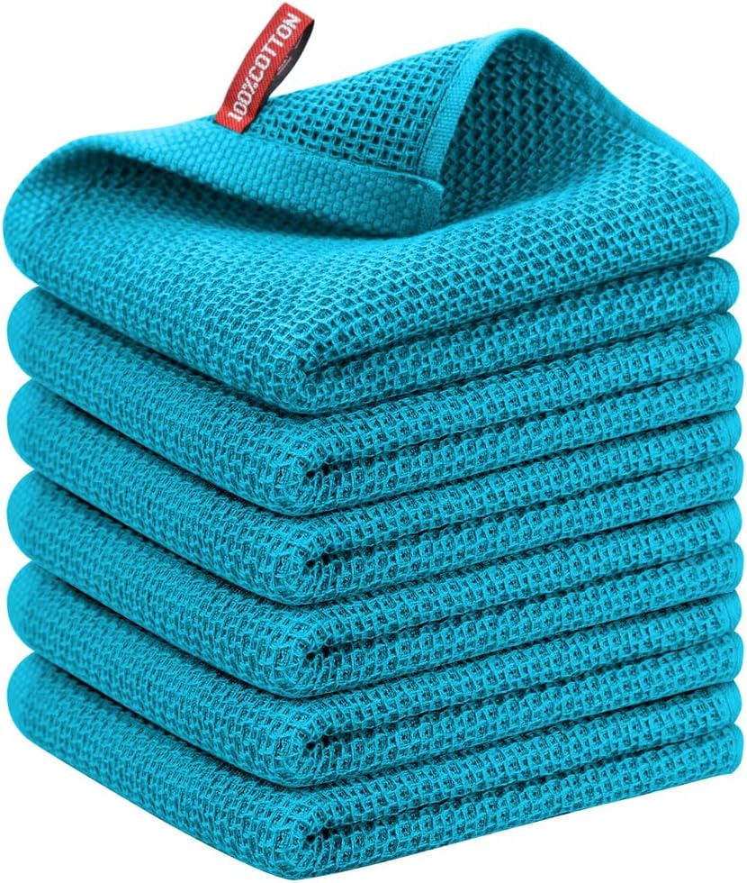 Nialnant 6 Pack Kitchen Towels and Dishcloths Sets,100% Cotton Soft Absorbent Quick Drying Dish Towels for Kitchen,Washing Dishes,12x12 Inches, Multi Color