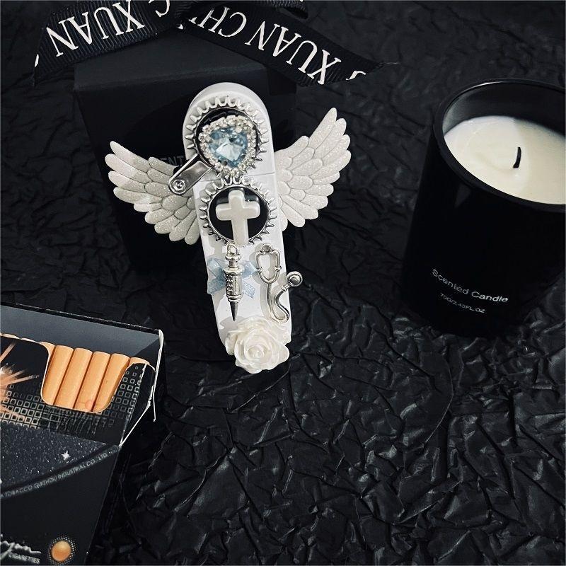 💗Exclusive Summer Sale 50% OFF - 🧚‍♀️Angel Wings Pure White Gear Windproof Straight Flame Lighter