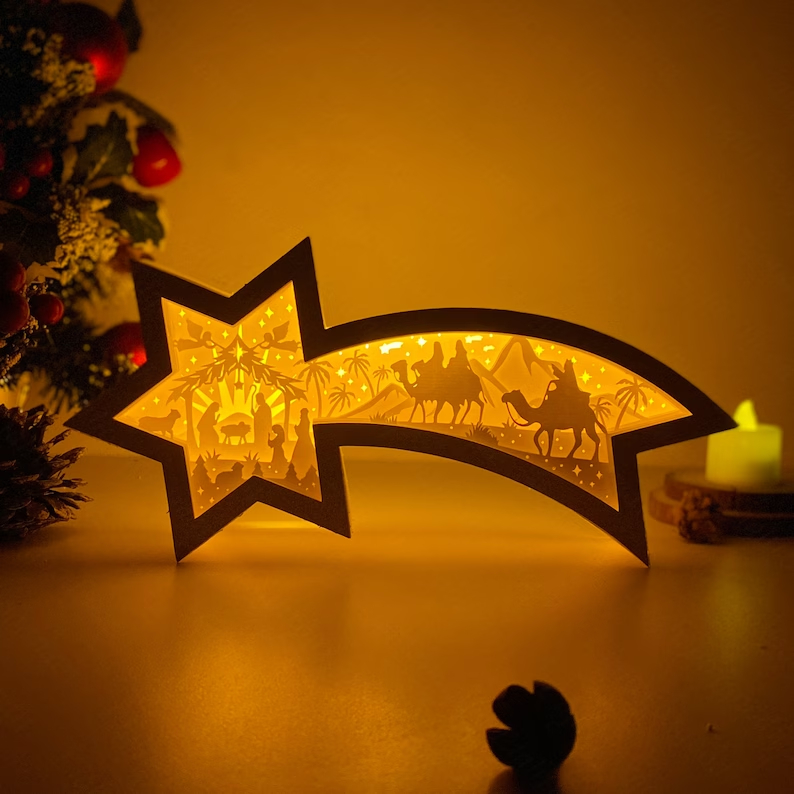 (🌲Early Christmas Sale- 50%) 🎁Bethlehem shooting star nativity scene wooden LED light