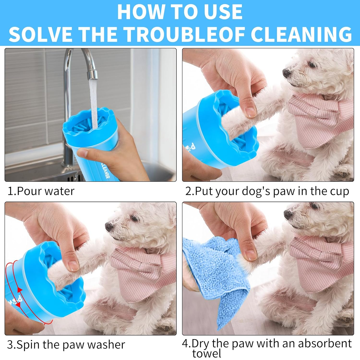 Dog Paw Cleaner, Washer, Buddy Muddy Pet Foot Cleaner for Small Medium Large Breed Dogs/Cats (with 3 absorbent towel)