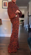 Ladies' Round Neck Leopard Print Casual Temperament Set
