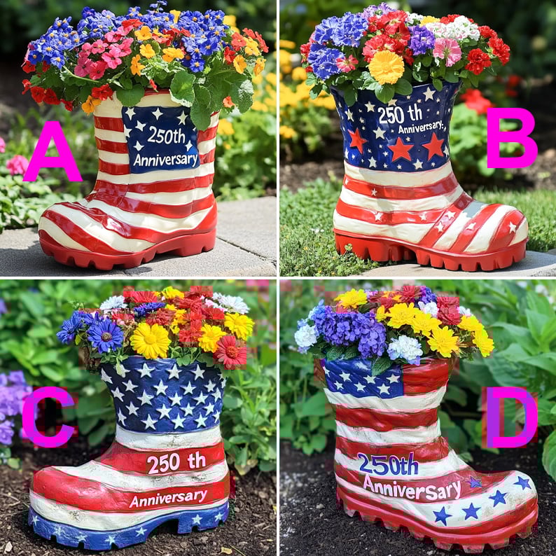 Celebrate 250 Years of Freedom with the Patriotic American Flag Boot Planter