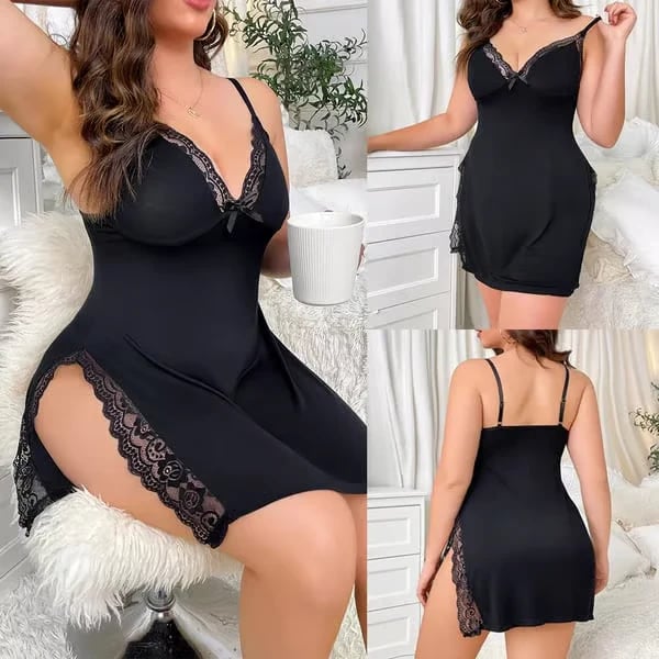 💥LAST DAY SALE 50% OFF💥Lace Trim Slit Sleep Dress