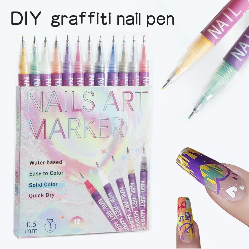 🎨12 Color Nail Doodle Pen for DIY Nail Art