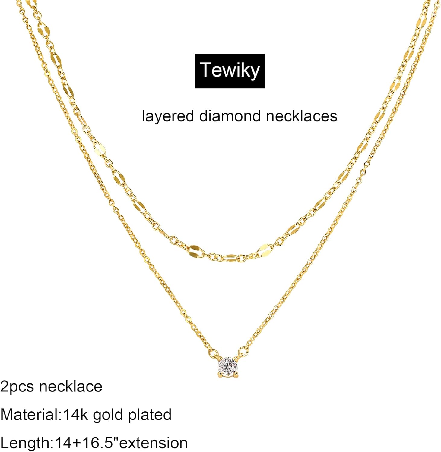 Tewiky Diamond Necklaces for Women, Dainty Gold Necklace 14k Gold Plated Long Lariat Necklace Simple Gold CZ Diamond Choker Necklaces for Women Trendy Gold Necklace Jewelry Gifts for Girls