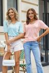 Arach&Cloz Womens Fashion Spring Summer Tops 2024 Short Sleeve Sweaters V Neck Lightweight Thin Knit Clothes Blouse