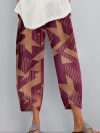 Women Loose Printed Solid Color Elastic Waist Pocket Pants