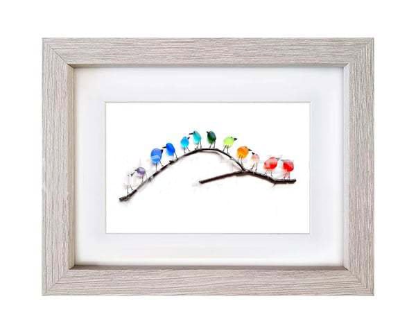 (🔥HOT SALE NOW 49% OFF) - Sea Glass Rainbow Birds - Framed Unique Handmade