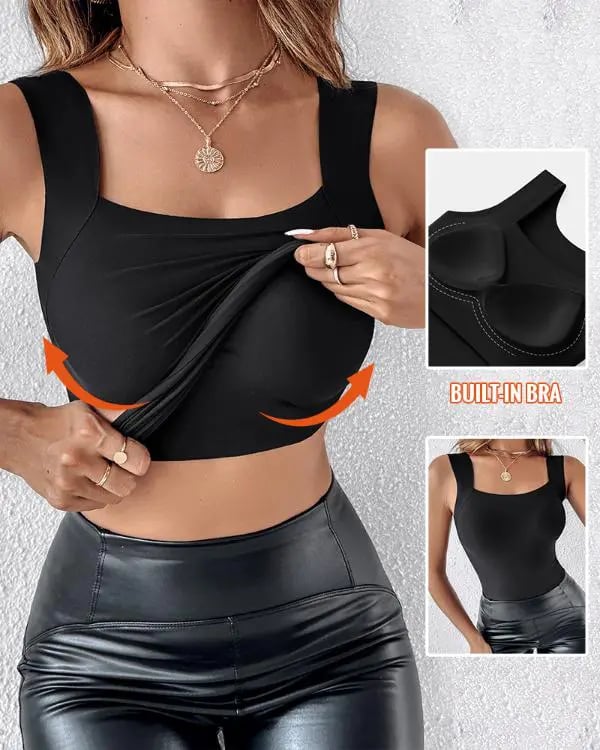 🎁TikTok Spring Last Day Promotion 48% OFF-🎁-U Neck Shapewear Built-in Bra Tank High Strechy Sleeveless Slim Fit Tops Camisole