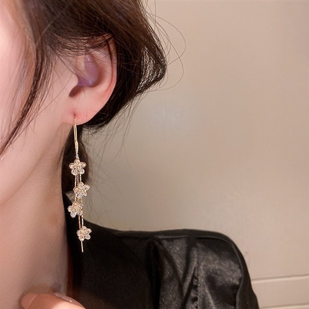 Fashion Crystal Flower Tassel Earrings