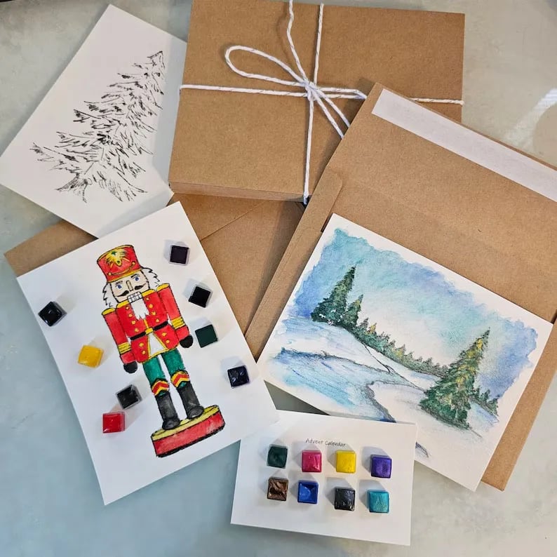 🎨Advent Calendar 24 Envelopes Watercolor Christmas Set