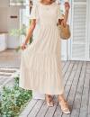 ZESICA Women's Summer Casual Flutter Short Sleeve Crew Neck Solid Color Smocked Tiered A Line Flowy Beach Midi Dress