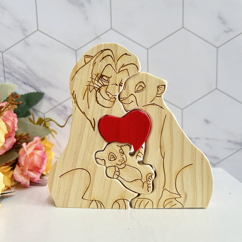 🦁Personalized lion family members wooden puzzle🧡