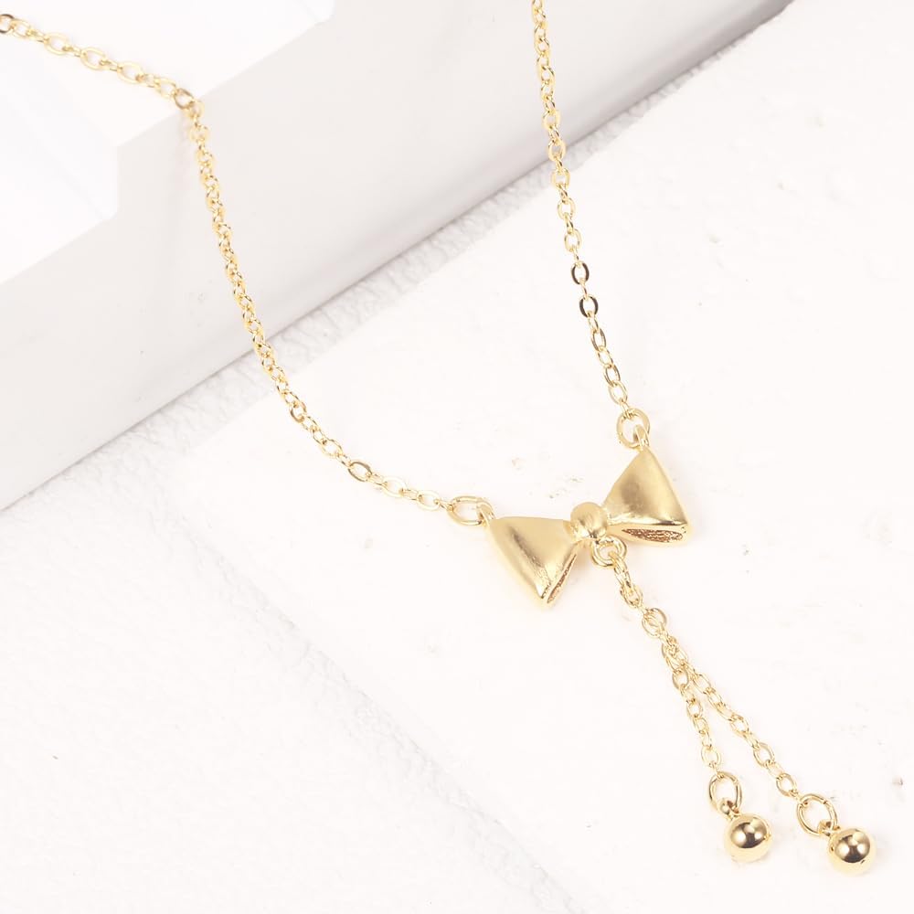 SUNNYOUTH Bow Necklace for Women Girls Bowknot Choker Necklace 14K Gold Plated Ribbon Choker Necklaces Fashion Jewelry Gifts