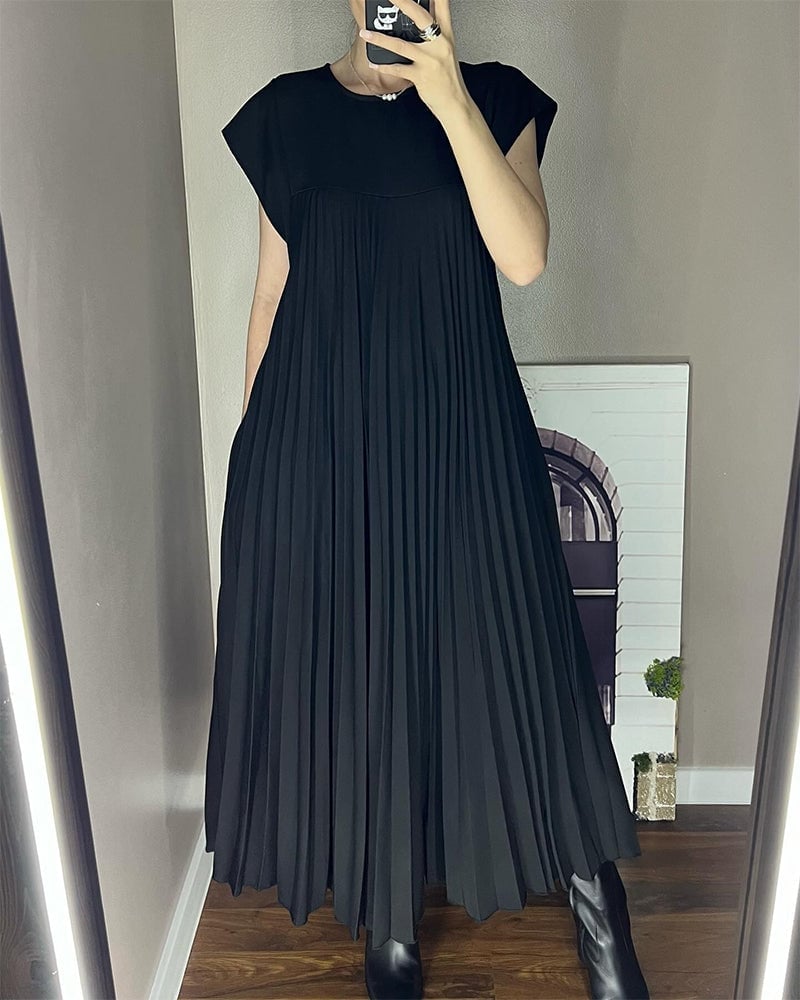 🔥Last Day Promotion 70% OFF🔥Pleated Simple Solid Color Dress