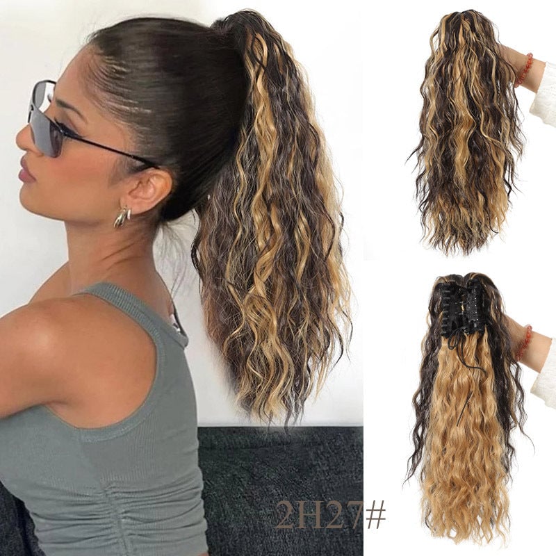 🎁Letzter Tag 49 % Rabatt🔥76cm gewellte, krauses Haarverlängerung mit Pferdeschwanz