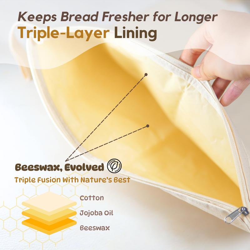 🍂TikTok Fall Sale🍞Wide Zipper Access Cotton & Beeswax Bread Bags for Sourdough✨
