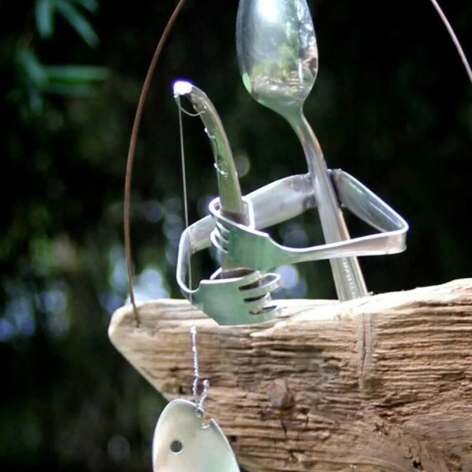 ❤️Handmade Fishing Man Spoon Fish Sculpture Wind Chime