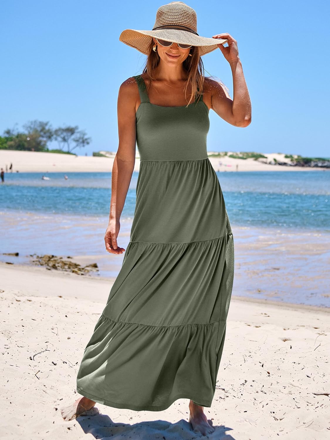 ANRABESS Women Dresses 2024 Summer Sleeveless Maxi Dress Casual Spaghetti Strap Tiered Flowy Beach Long Sun Dress