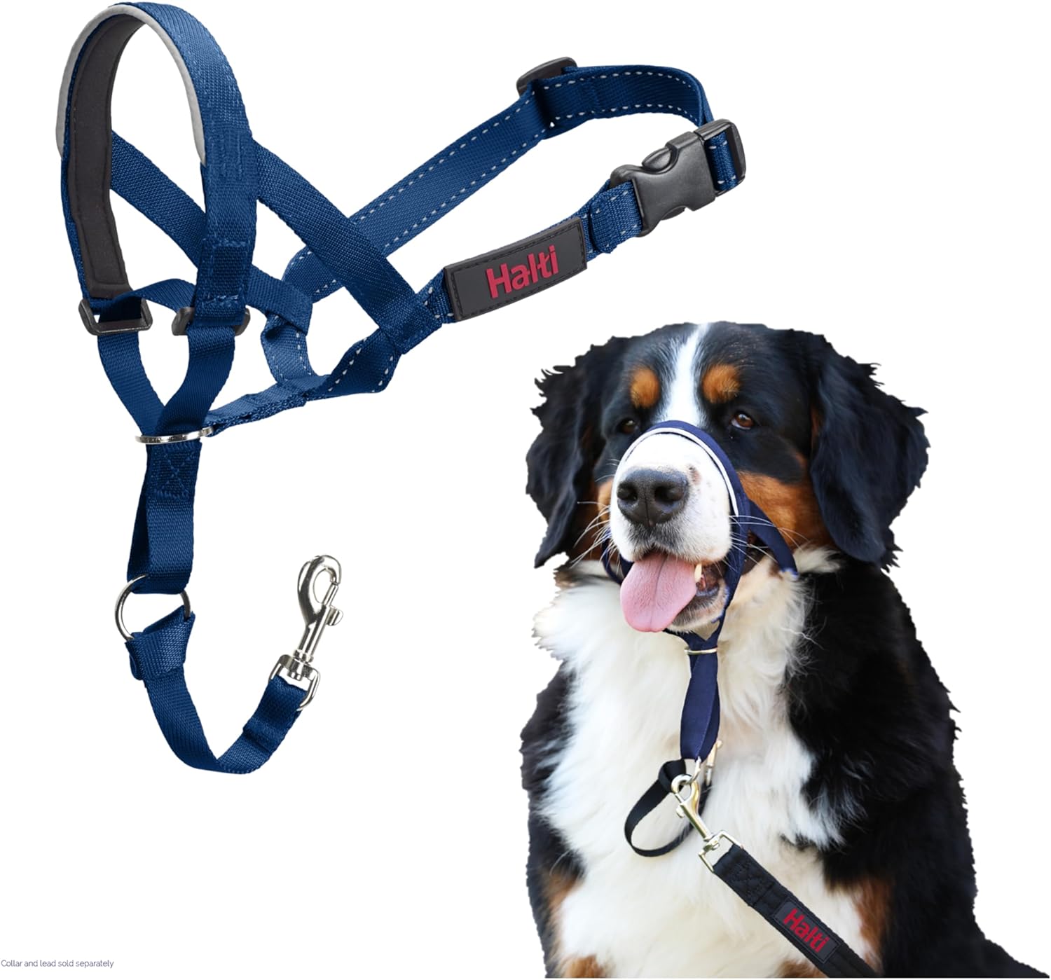 HALTI Headcollar - To Stop Your Dog Pulling on the Leash. Adjustable, Reflective and Lightweight, with Padded Nose Band. Dog Training Anti-Pull Collar for Medium Dogs (Size 3, Red)