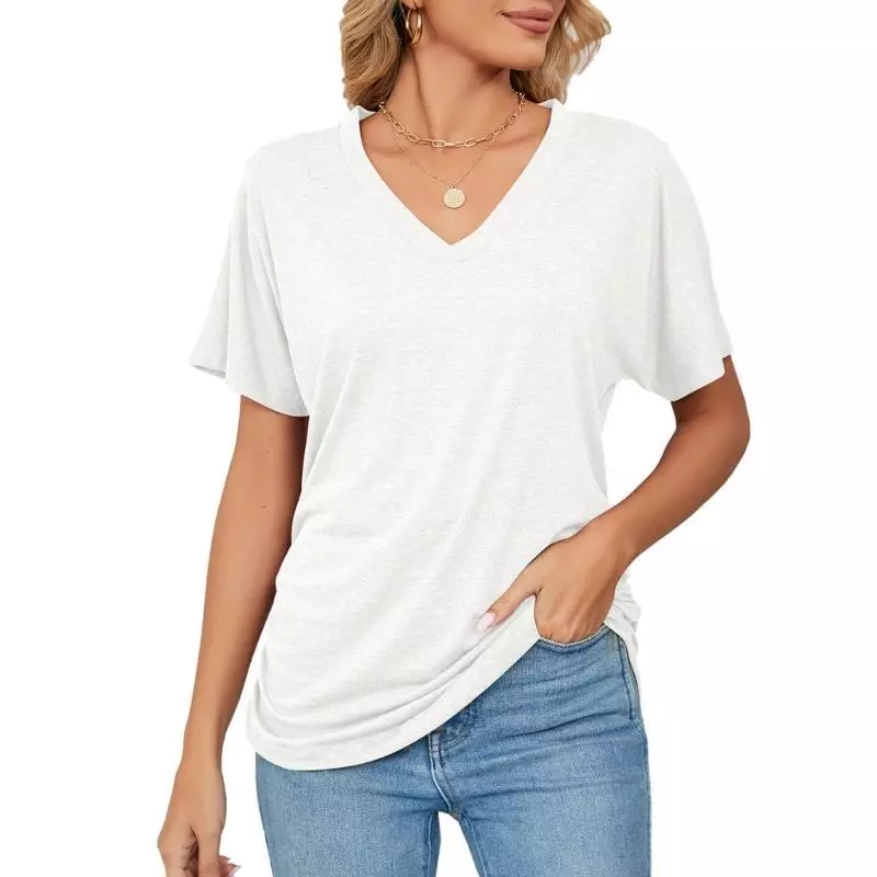 💝Summer new casual v-neck solid color loose t-shirt