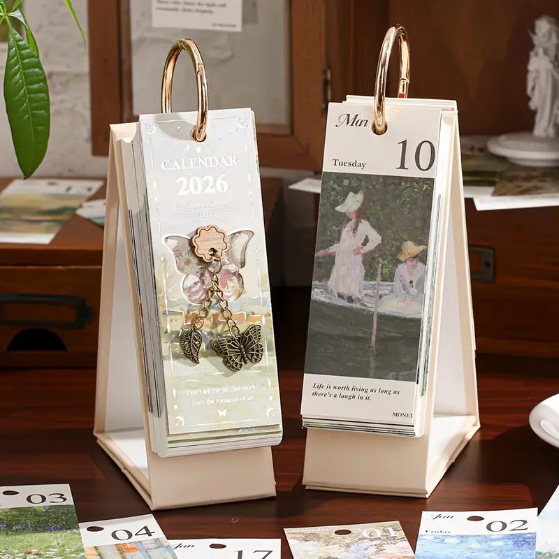 🎁TikTok Last Day Sale - 70% OFF🎉2026 Vintage European Style Oil Painting Flip Calendar🎨