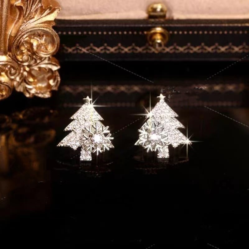 🎅Early Christmas Sale🎄Rotatable Snowflake Christmas Tree Earrings with a gift box