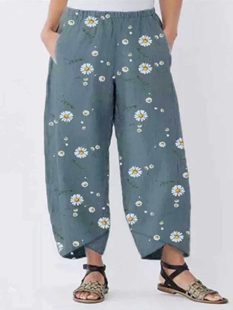 Women Casual Printed Daisy Pants