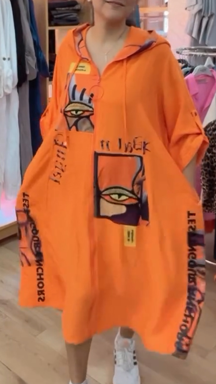 Ladies' Collar Print Hooded Loose Casual Dress