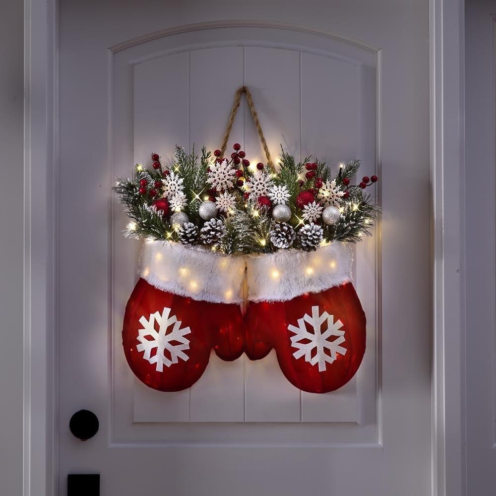 🎁TikTok Last Day Sale - 70% OFF🎉Twinkling Christmas Mitten Wreath with LED Lights