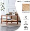 Mid Century Modern Coffee Table with Storage, 41.3 Inch Rectangle Wooden Accent Center Tables with Sliding PE Rattan Woven Door Panel and Solid Wood Legs, Suitable for Living Room, Apartment