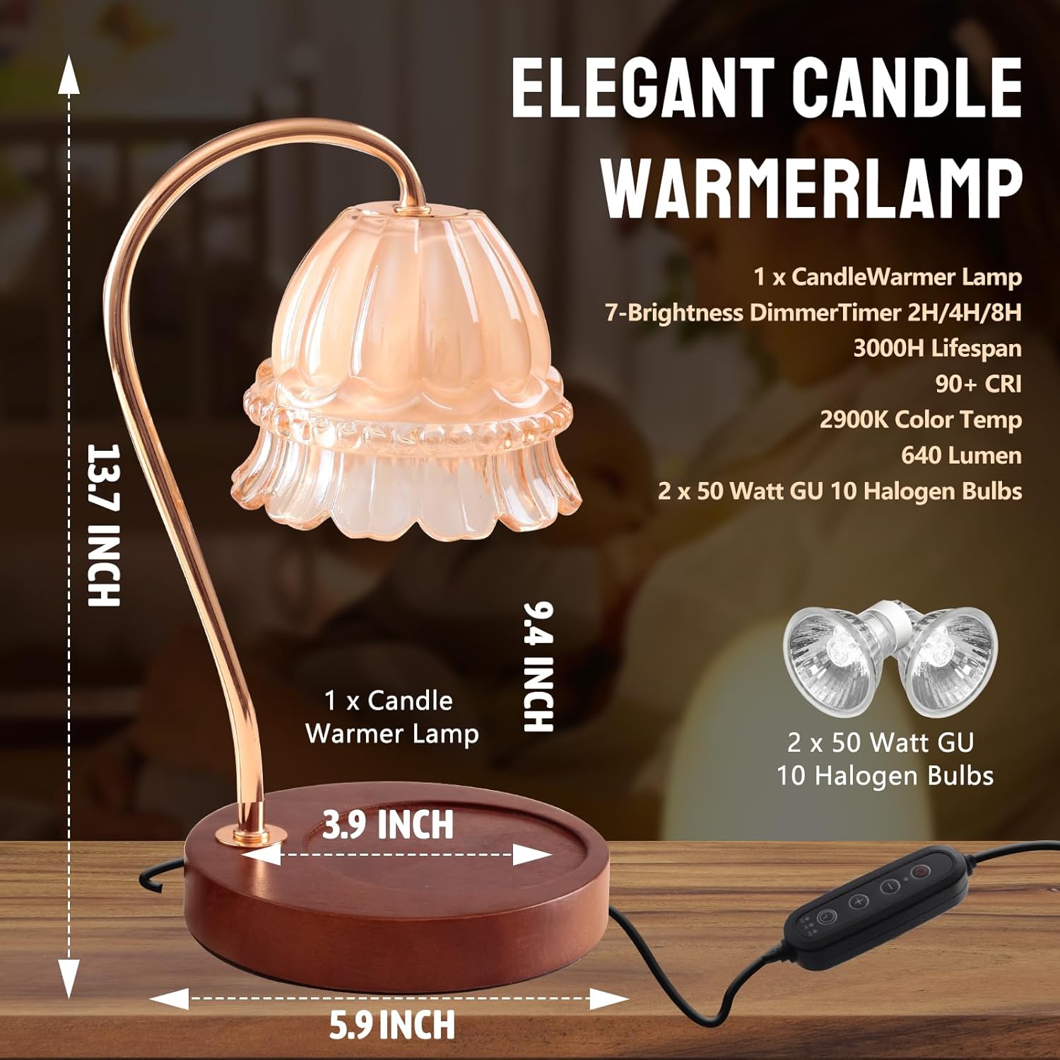 GEEZO Fragrance Candle Warmer Lamp with 2 Bulbs Electric Candle Warmer with Timer & Dimmer for Home Decor