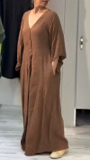 Women's V-neck Fake Two-piece Cotton and Linen Comfortable Jumpsuit