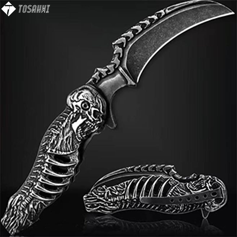 TOSAHWI Handmade Reaper Scythe Skeleton Folding Knife-9686