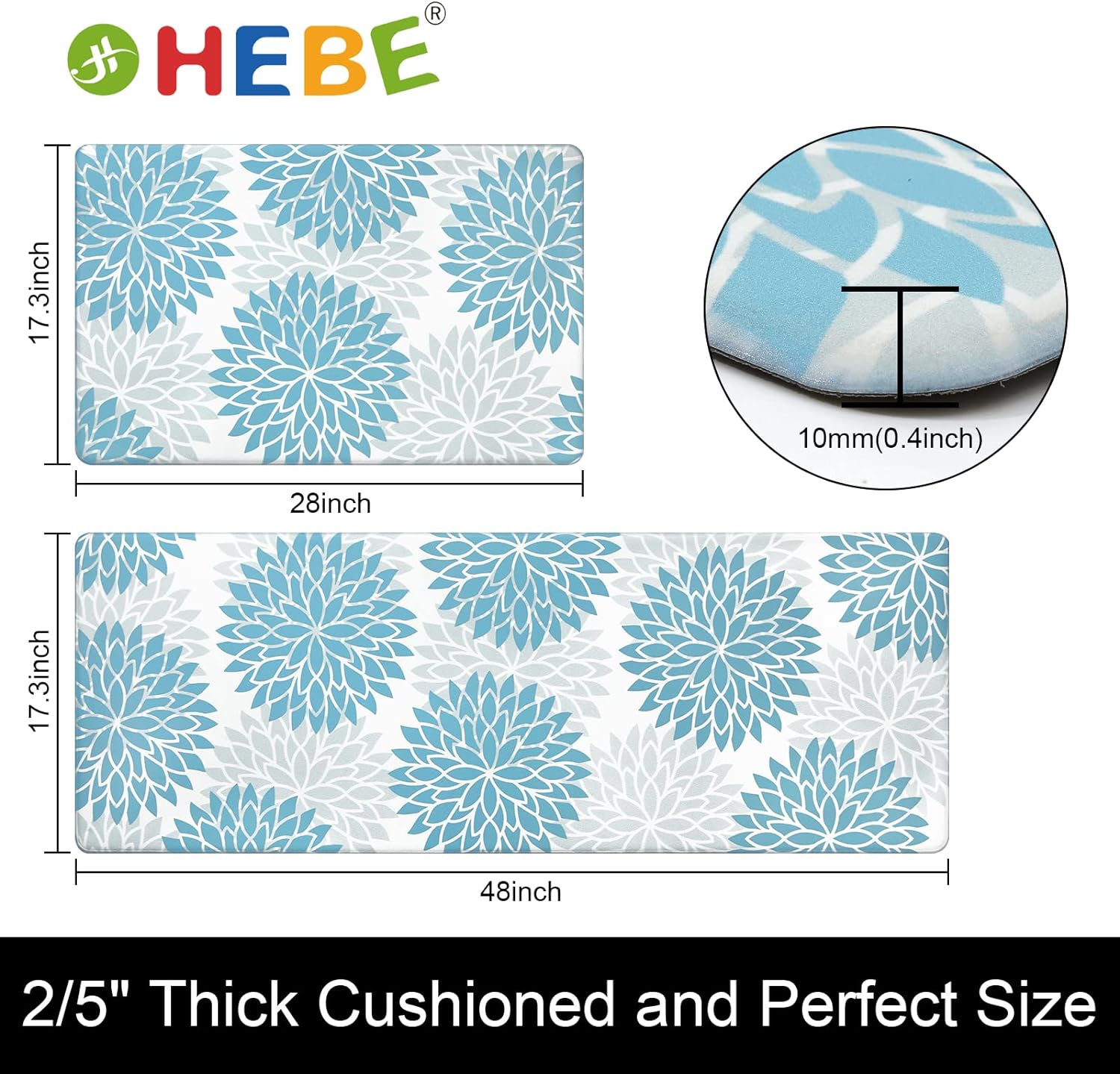 HEBE Anti Fatigue Kitchen Rug Sets 2 Piece Non Slip Kitchen Mats for Floor Cushioned Kitchen Rugs and Mats Waterproof Comfort Standing Mat Runner for Kitchen,Home Office,Sink,Laundry