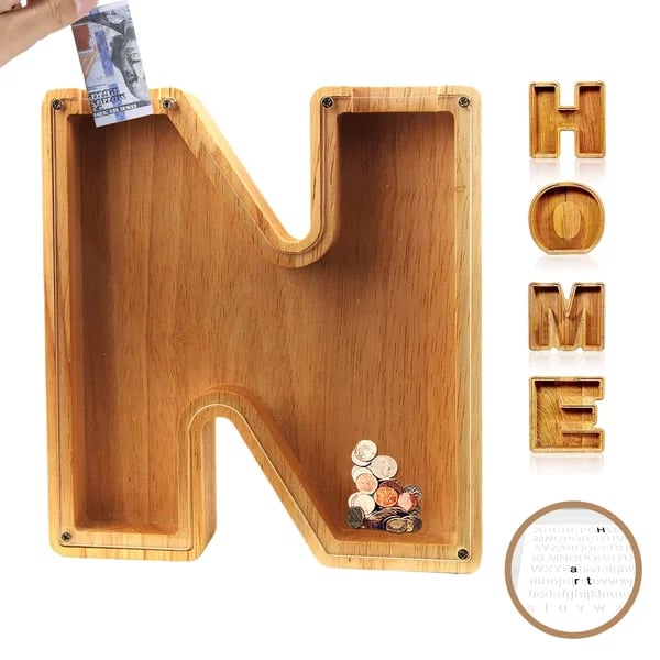 (🔥Last Day Promotion- SAVE 70% OFF)Large Personalized Wooden Alphabet Piggy Bank-Buy 2 Get VIP Shipping