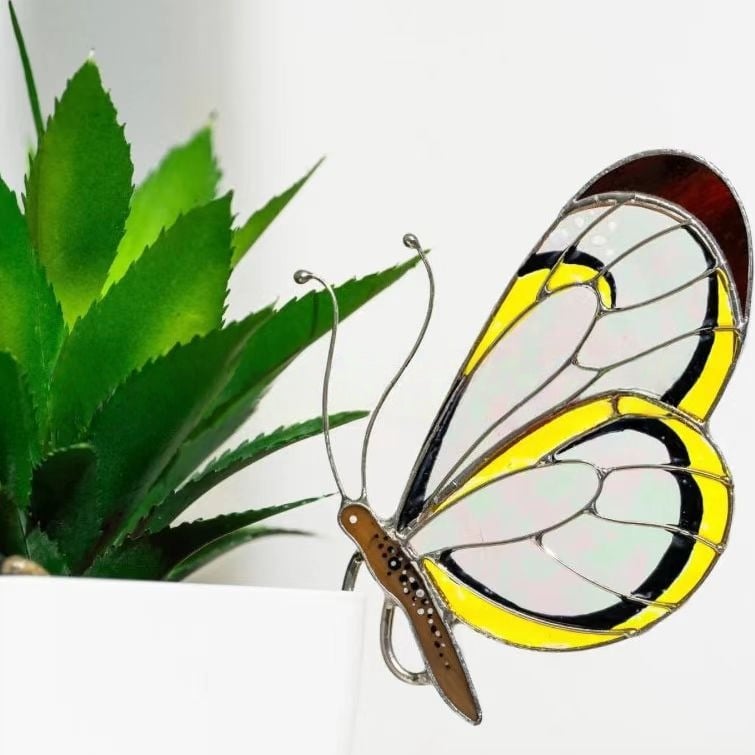 🔥 Limited Time Offer – 50% OFF! Stained Glass Butterfly Monarch Suncatcher pot decoration gift for women Light catcher Sun Room Decor Village style Add a different style to potted plants and gardens